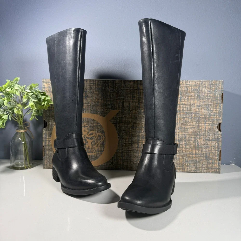 Born Saddler Black Leather Knee High Boots‎ Women Size 5 M